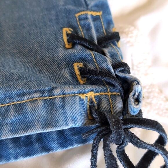 Vintage Tommy Jeans Denim Shorts With Leather Lace Up Ties - Picture 2 of 10